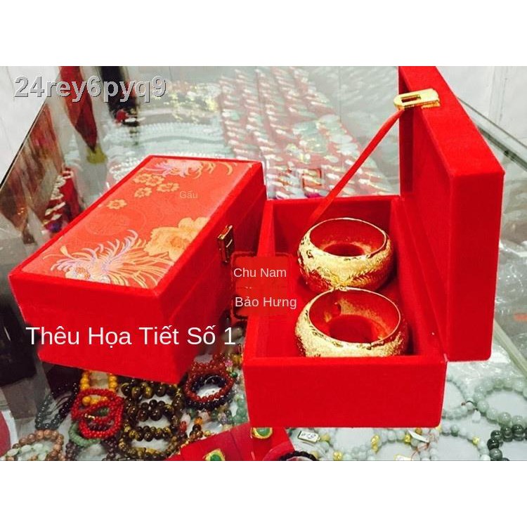 △ ☃ (HÀNG HOT)❀✎Hộp trang sức vàng đeo tay lớn rồng và phượng thêu vòng nhung đỏ Lễ cưới Cô dâu
