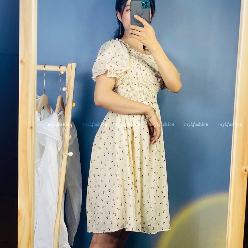 Đầm hoa nhí chun ngực myl.fashion, Váy trễ vai chun ngực vintage | BigBuy360 - bigbuy360.vn