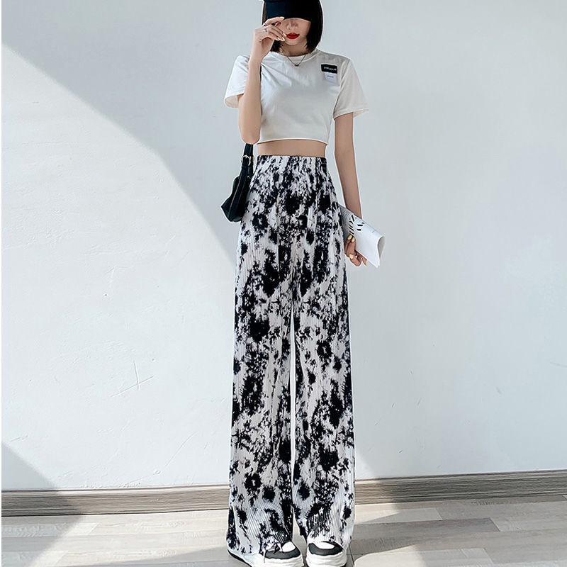 Quần Dài Lưng Cao Ống Rộng Họa Tiết Màu Nhuộm Thời Trang Mùa Hè Cho Nữ