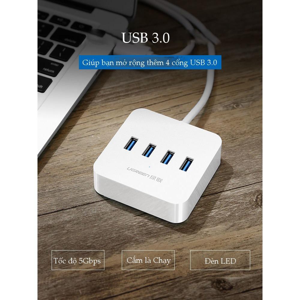 Bộ chia USB 3.0 ra 4 cổng hỗ trợ nguồn DC 5V/2A độ dài 0.5-1.5m UGREEN CR118 - Hàng phân phối chính hãng - Bảo hành 18T