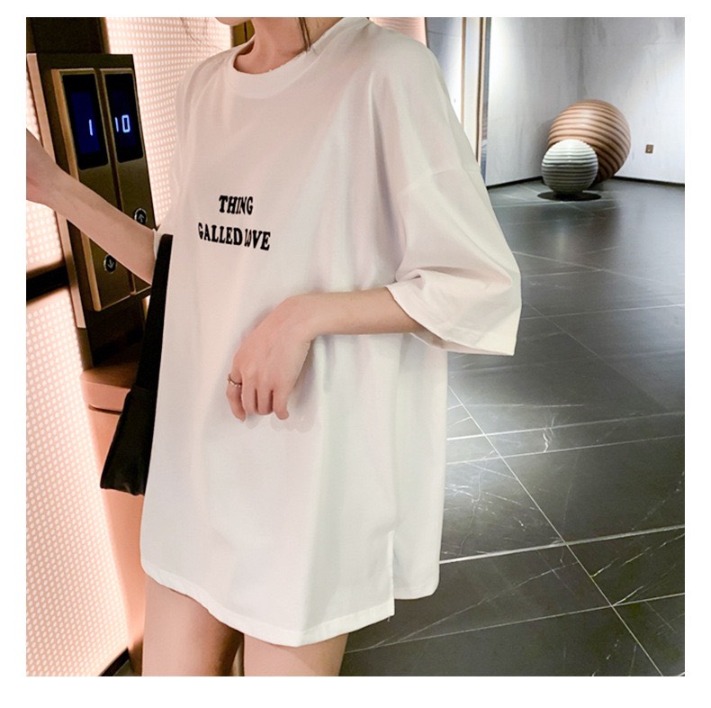 Áo phông nữ form rộng tay lỡ unisex co giãn chất cotton mềm mát in chữ đơn giản hàng Quảng châu AP01