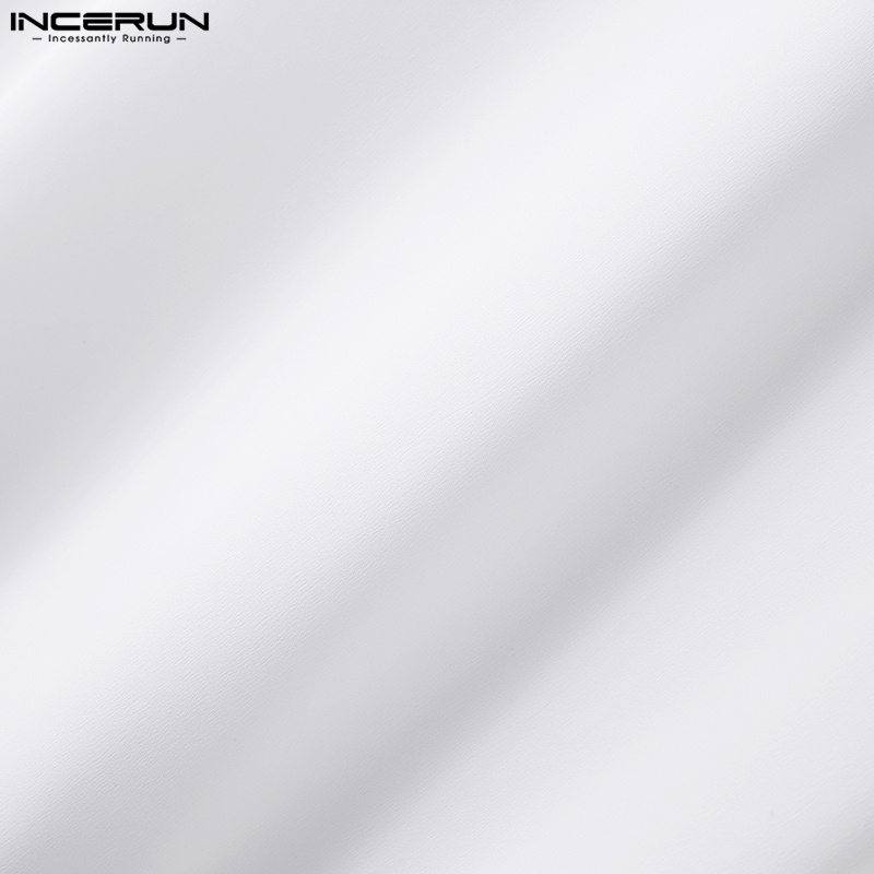 Áo sơ mi INCERUN tay dài cổ chữ V màu trơn thời trang công sở dành cho nam