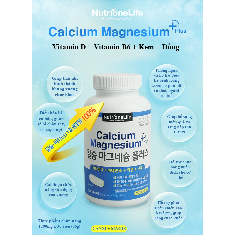 ❤️ Calcium magnesium Plus NutrioneLife  - 30 viên - Giúp bổ sung canxi và vitamin D3.