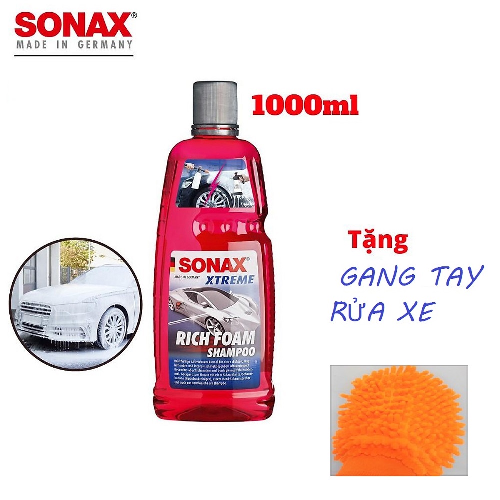 { TẶNG GANG TAY RỬA XE } Dung dịch rửa xe bọt tuyết SONAX 248300 Rich Foam Shampoo 1000ml