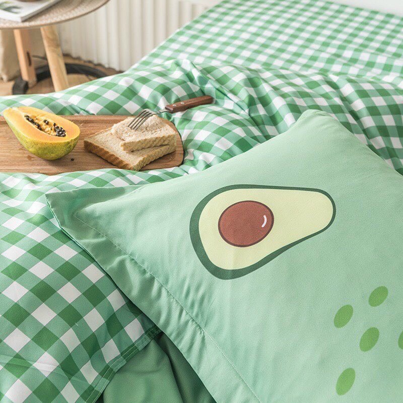 Trọn Bộ 4 Món Chăn Ga Gối Mền Cotton Poly MẪU BƠ XANH CARO. Thương Hiệu Evily .Limiti Shop