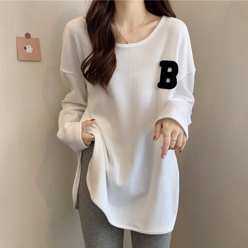 Áo thun SUXI tay dài cổ tròn màu trơn dáng rộng thời trang mùa thu mới cho nữ