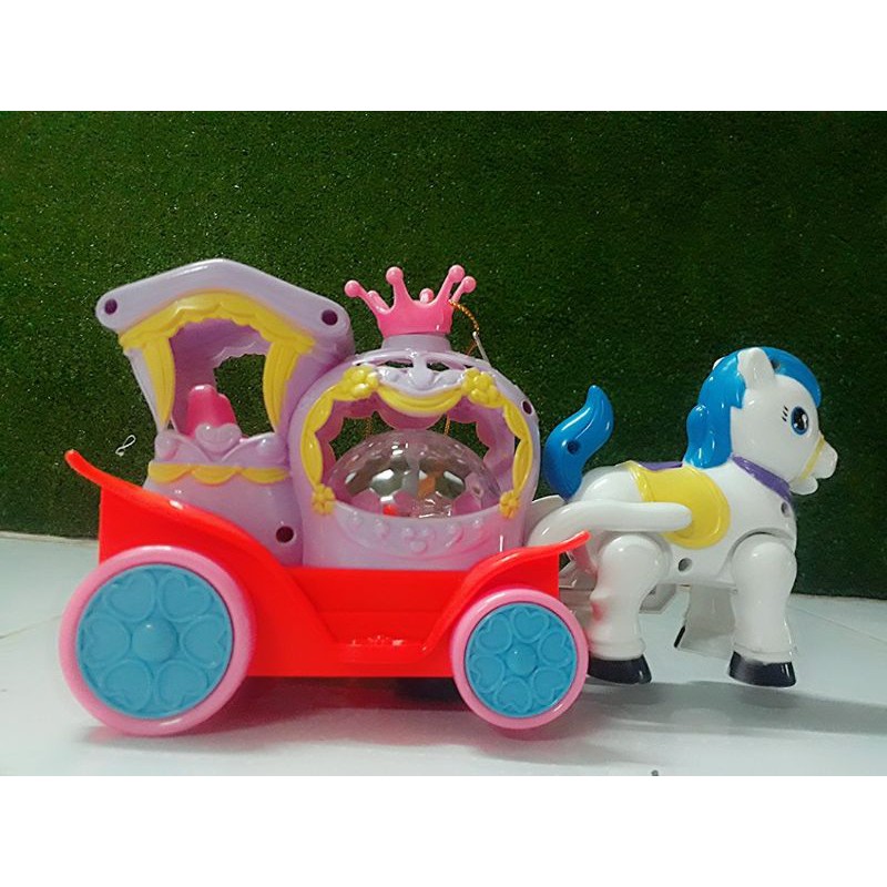 Đồ chơi Lồng Đèn xe ngựa pony kéo cỗ xe có nhạc đèn, ánh sáng sinh động chạy vượt chướng ngại vật cho bé