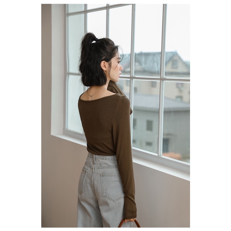 Áo thun nữ tay dài màu trơn thiết kế độc đáo