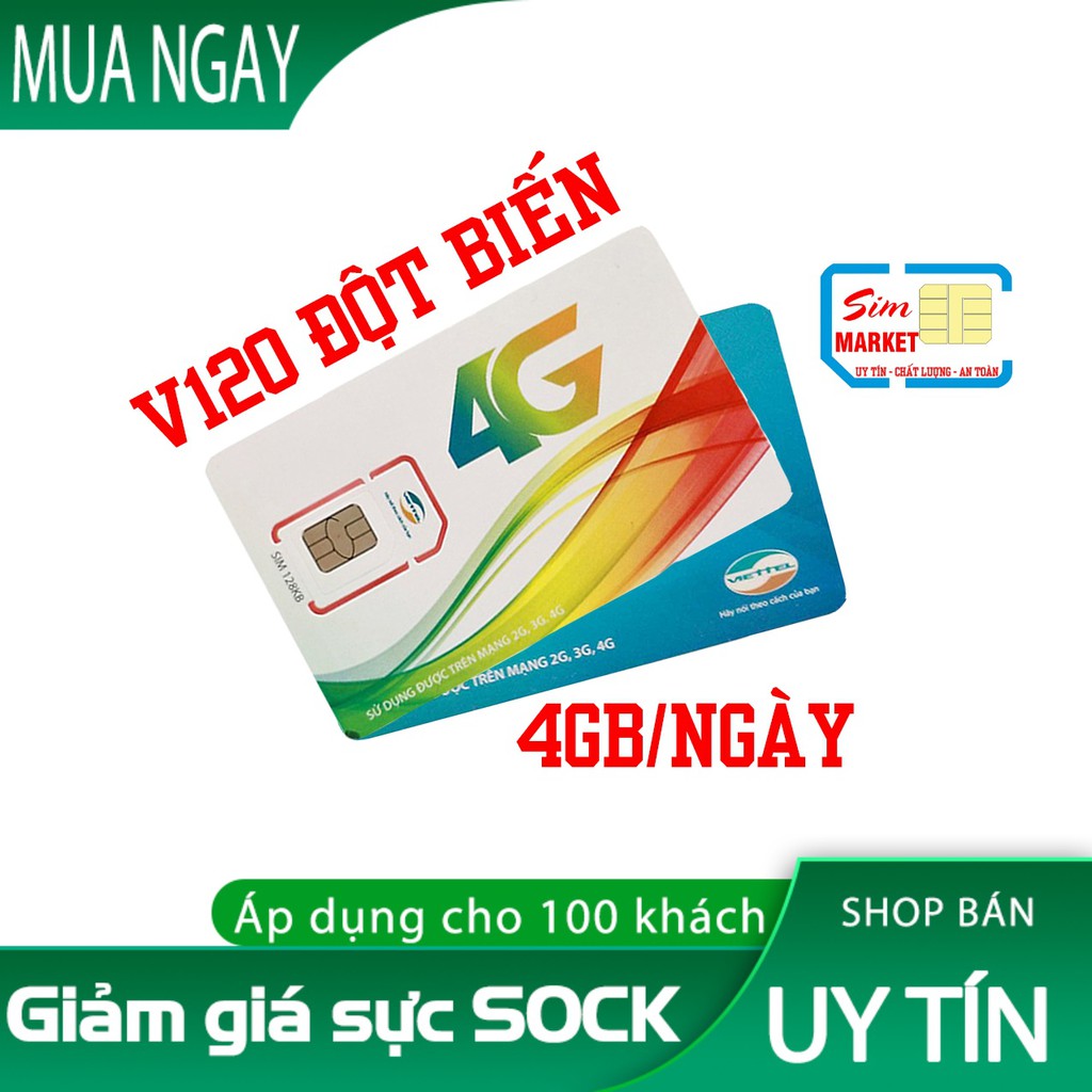 [FREESHIP] Sim V120 Viettel Đột Biến Ngày 4GB - Gọi Miễn Phí