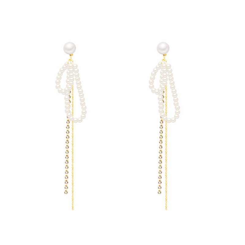 Khuyên tai tua rua đính ngọc trai sang trọng phong cách Retro