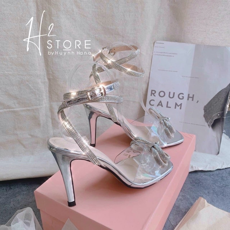 [ Bán Sỉ ] Sandal cao gót quai trong phối nơ đá mã dây cuốn 2 vòng đá cực đẹp