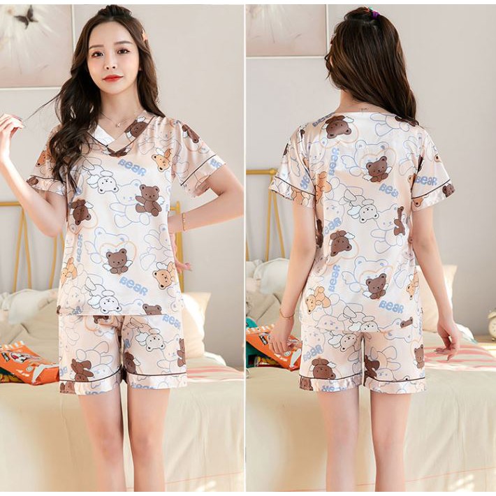 Đồ ngủ dễ thương pijama lụa đùi cộc Quảng Châu mềm, mịn, sang chảnh