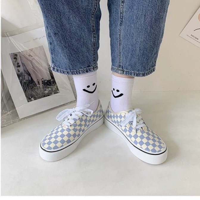 Giày Vải Dây Buộc Kẻ Caro Xanh Trắng Siêu HOT