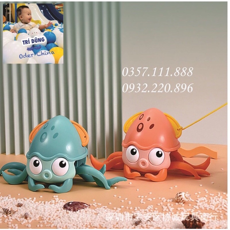 Bạch tuộc bơi trong nước vặn cót, đi ngang đi dọc, có dây kéo trên cạn, đồ chơi vui nhộn nhà tắm