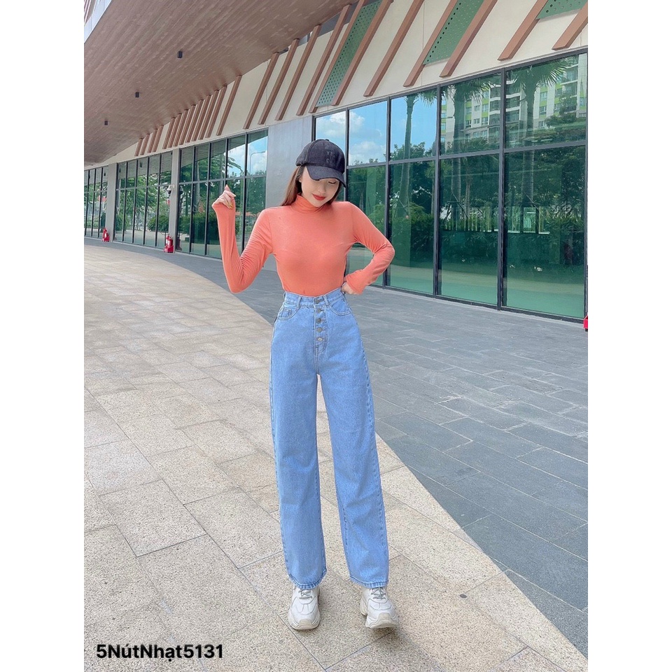 [VIDEO+FREESHIP ] QUẦN JEANS ỐNG RỘNG NỮ LƯNG CAO LAI CUỐN 5 NÚT TRƯỚC MÀU XANH NHẠT XÁM ĐEN MỀM MỊN ĐỈNH CAO HADI
