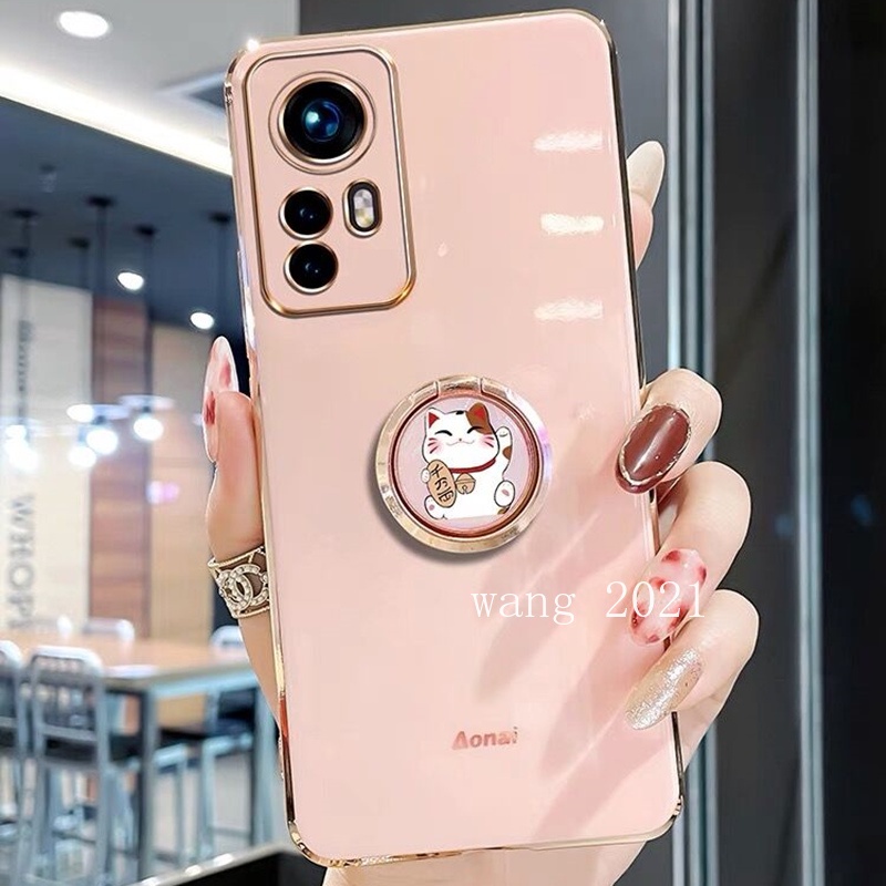 Ốp Điện Thoại Mềm Mạ Điện Màu Kẹo Có Vòng Đỡ Hình Mèo May Mắn 2022 Cho Xiaomi 12T Pro 12 Lite POCO M5s C40