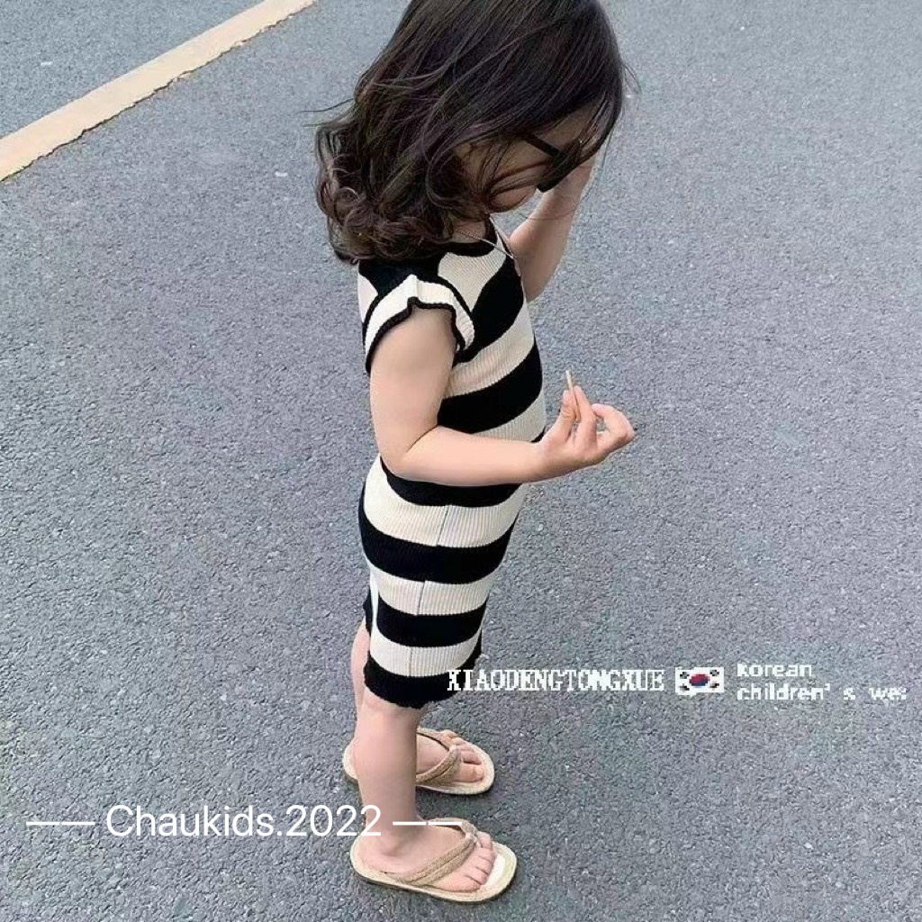 Váy cho bé gái, váy body kẻ to tay hến sang chảnh cho bé