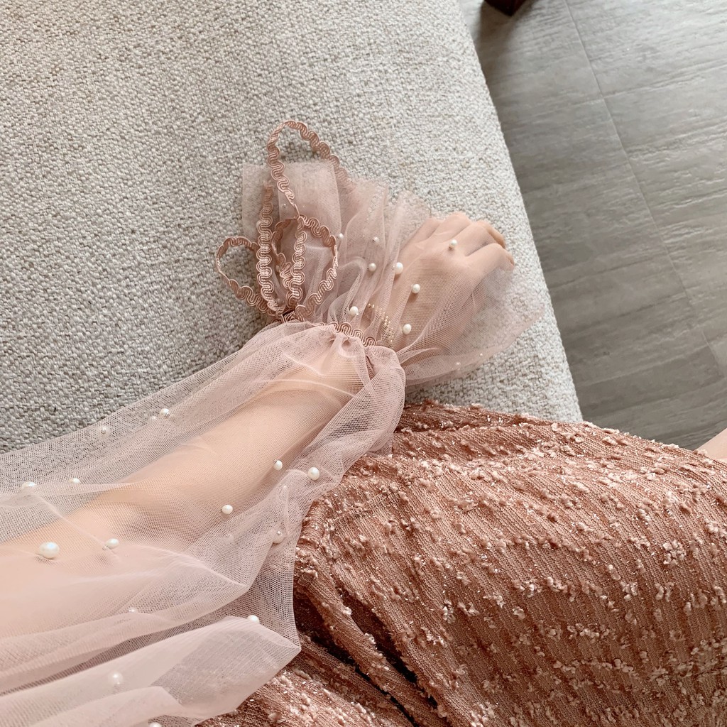 [Sẵn đen-Ảnh thật] Đầm ulzzang tiểu thư cổ vuông đính hạt -u.w | BigBuy360 - bigbuy360.vn