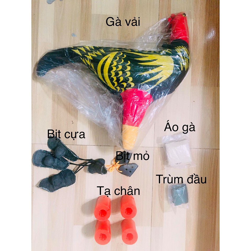 combo 6 món tập lực cho gà chọi (trùm đầu gà, áo gà, bịt mỏ, bịt cựa, tạ chân,gà vải)