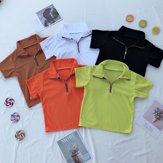 Áo croptop Borip khoá kéo ngực (Video)