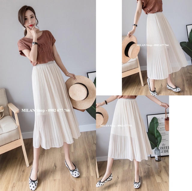 Chân váy voan dập ly dài qua gối hot trend | BigBuy360 - bigbuy360.vn