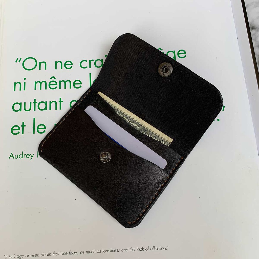 Bóp nữ mini - đồ da thủ công - chất liệu da bò - màu đen MC369