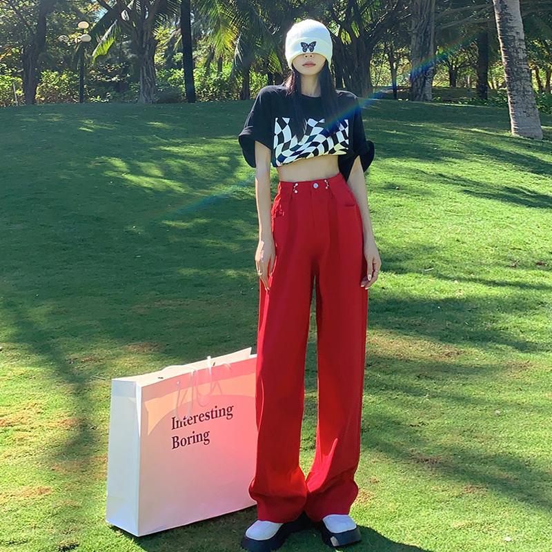 Quần jeans nữ IELGY lưng cao ống rộng phong cách đường phố