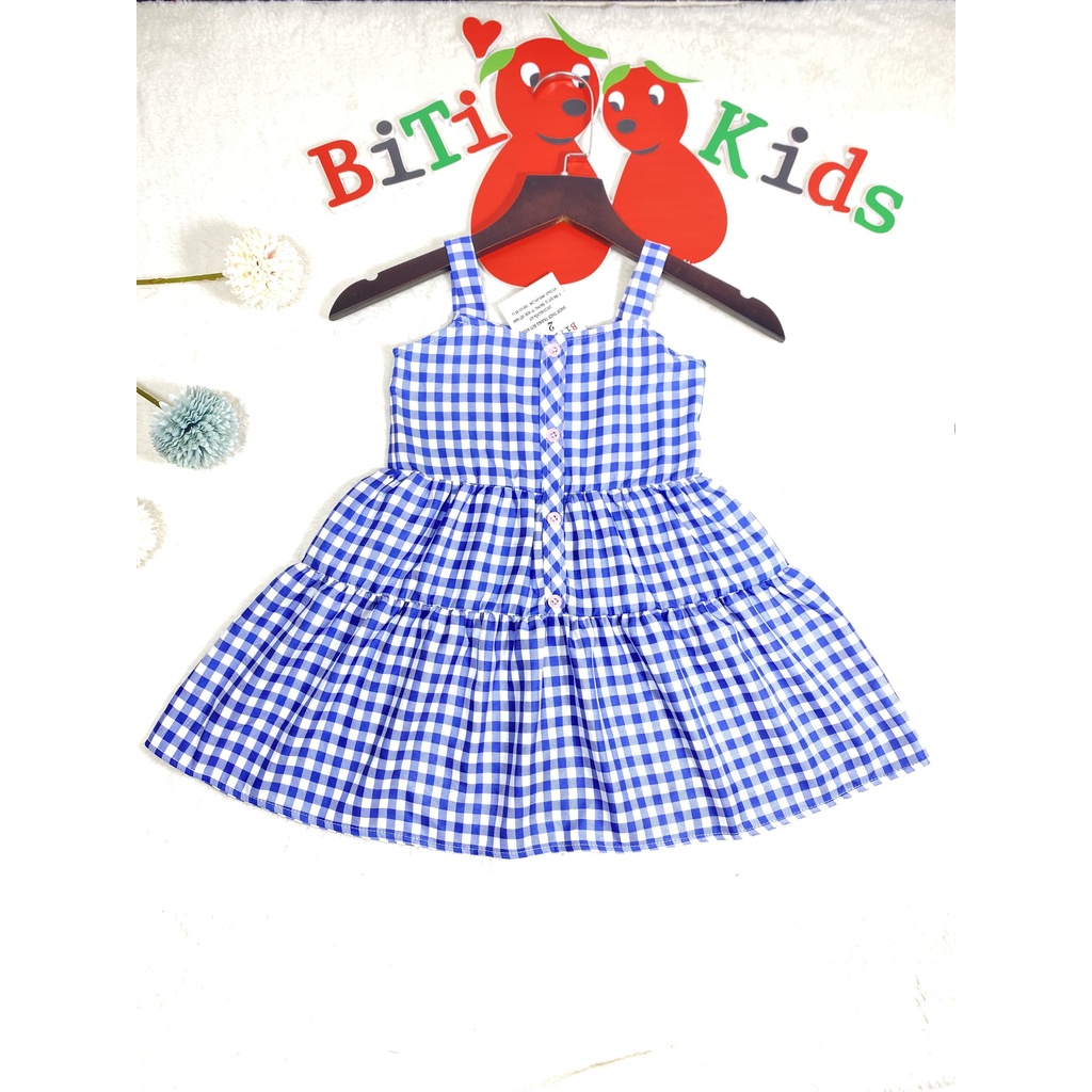 Đầm cho bé gái,váy trẻ em ,BITIKIDS, họa tiết caro 2 dây size 0 đến 8 tuổi