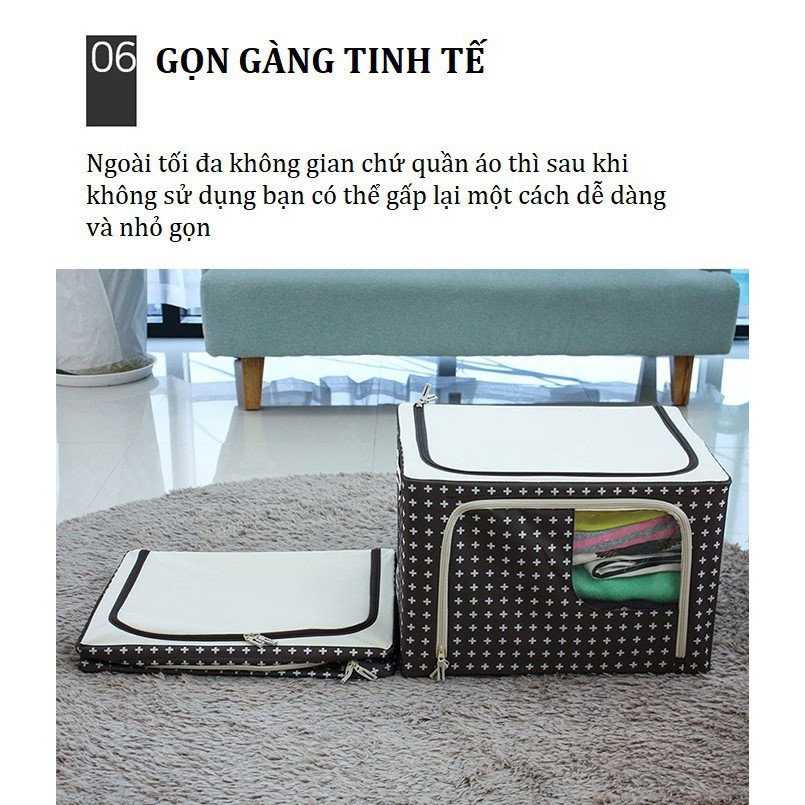 BIG SIZE - HỘP ĐỰNG TÚI QUẦN ÁO KHUNG THÉP 88L- LIVING BOX Dài 60 x Rộng 42 Cao 35cm