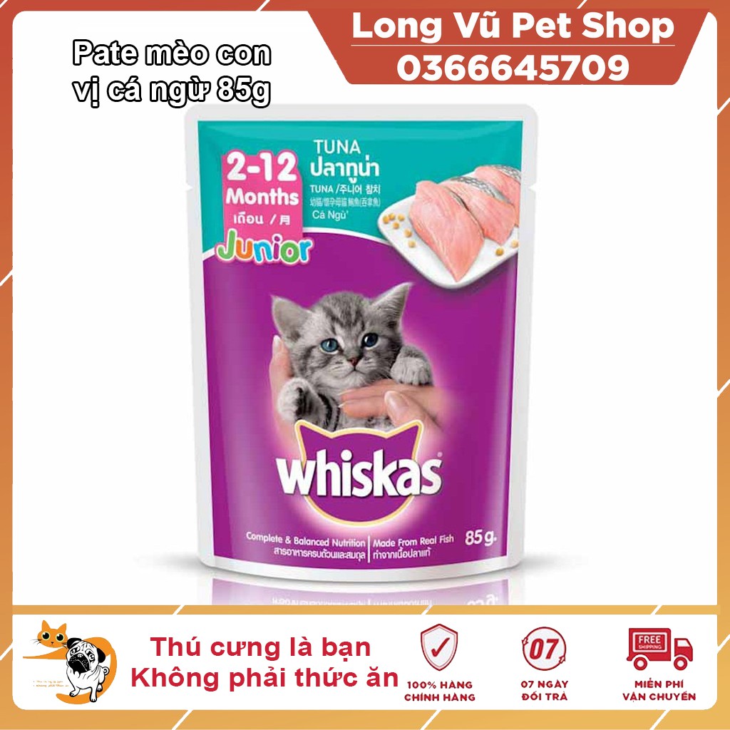 Thức ăn mèo con Whiskas vị cá ngừ túi 85g