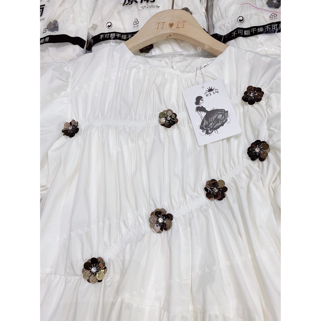 Đầm/Váy Trắng Hoa Nhí Dáng Suông - Đầm Baby Doll - Vải Thô mềm - Freesize < 55kg