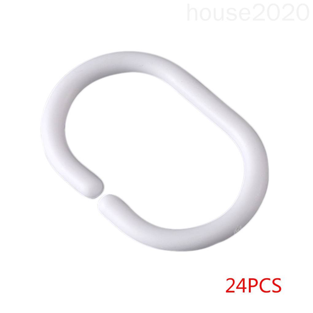 Set 24 móc treo rèm cửa nhà tắm hình chữ C bằng nhựa màu trắng có thể uốn cong HOUSE2020