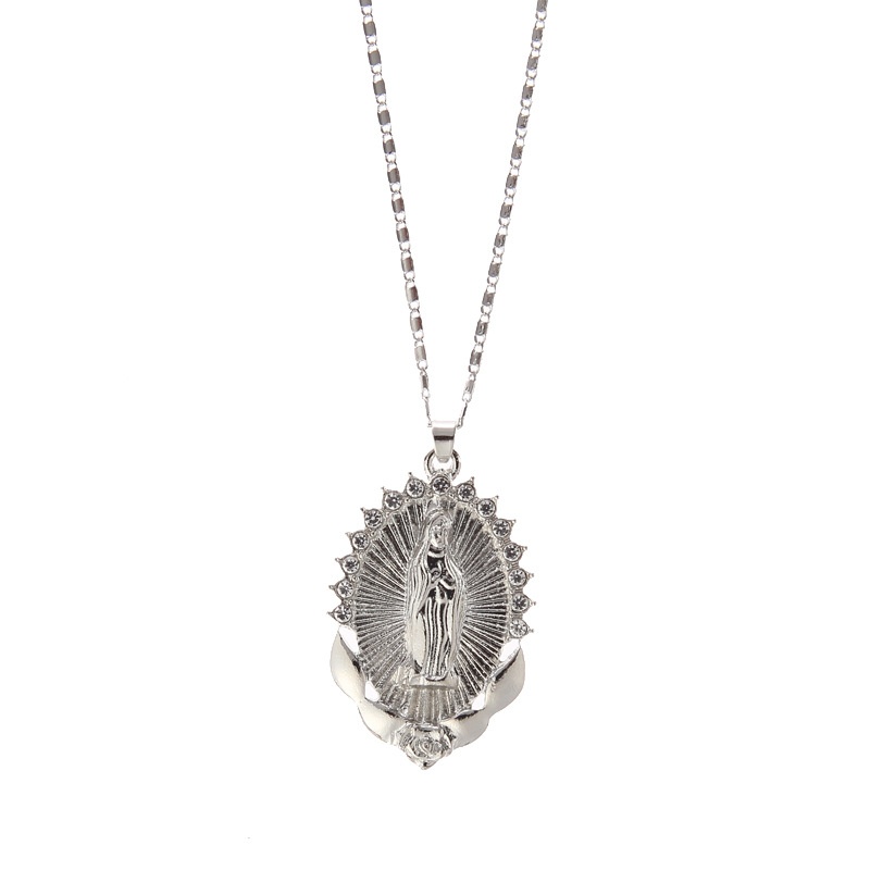 Vòng cổ Mặt Đức Mẹ Mary Khảm Đá Kim Cương Thời Trang Mới Cho Nữ