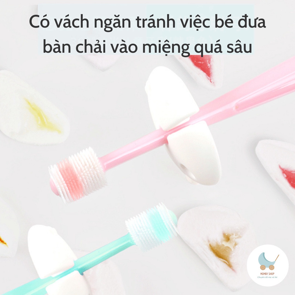 Bàn chải đánh răng cho bé xoay 360 độ, có vách ngăn, siêu mềm an toàn cho bé từ 18 tháng