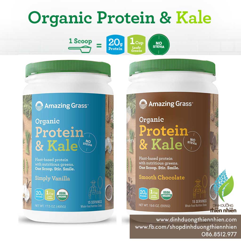 Bột Uống Protein & Cải Xoăn Hữu Cơ Amazing Grass Organic PROTEIN & KALE Superfood Powder