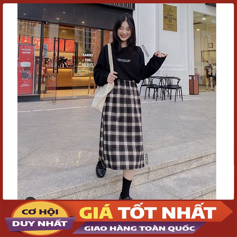 Chân Váy Dạ Midi Caro, Chun Eo Co Dãn Hàng Loại 1 M967-Violet_Store