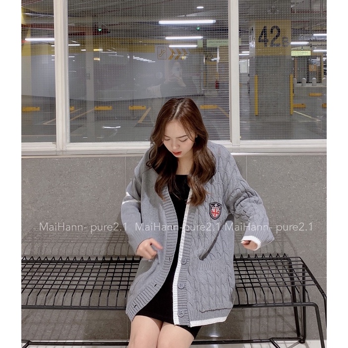 Áo Cadigan len xám viền cài cúc