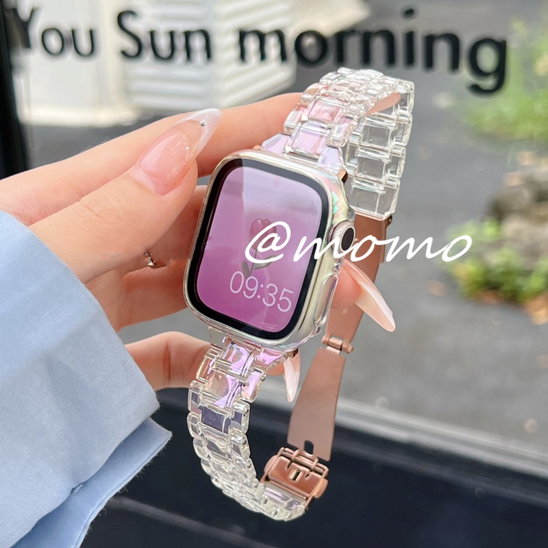 Dây Đeo Nhựa Màu Laser 2 Trong 1 Cho Đồng Hồ Thông Minh Apple Watch Series 7 6 5 4 3 2 1 41mm 45mm 44mm 40mm