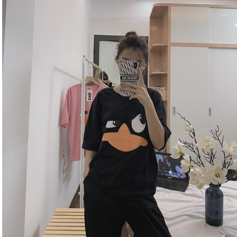 Áo phông dáng rộng có size tay lỡ in hình vịt cute Vanmiushop
