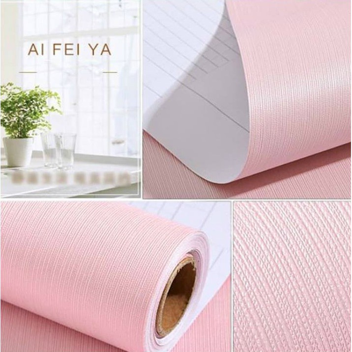 Giấy dán tường, decal dán tường màu hồng phấn có sẵn keo tự bóc dán