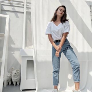 Quần slim baggy jeans basic form suông cho nữ