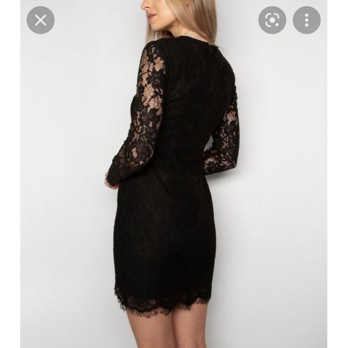 Đầm dáng ngắn ôm body tay dài phối ren đen VNXK black body dress long sleeves with sexy lace xuất khẩu dư xịn