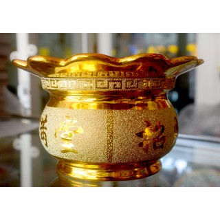 Lư hương thờ cúng kim sa vàng-có khay hứng tàn nhang