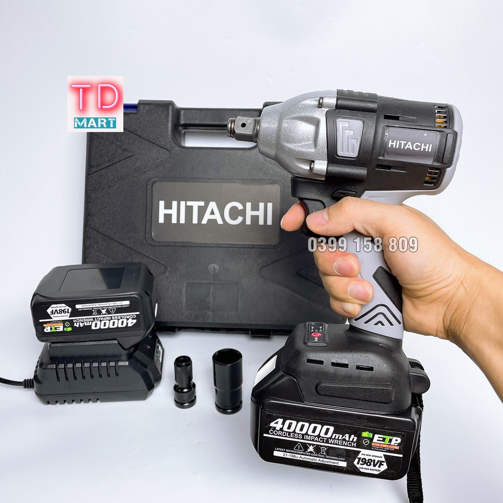 Máy Siết bulong, bắt vit Hitachi 198V Không Chổi Than Pin 10Cell