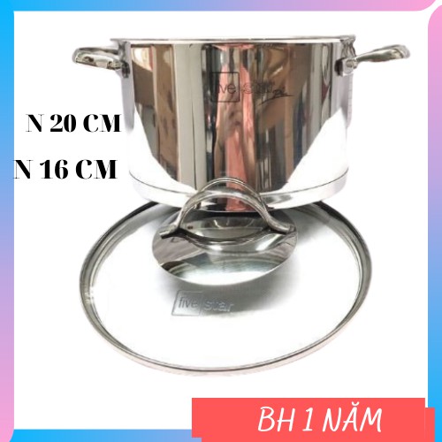 Nồi inox 304 Fivestar 3 đáy quai oval 16cm/20cm nắp kính [ BẢO HÀNH 5 NĂM]