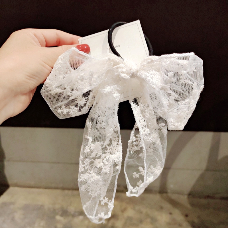 Dây buộc tóc/ kẹp tóc phối ren họa tiết nơ lớn thời trang Hàn Quốc cho nữ
