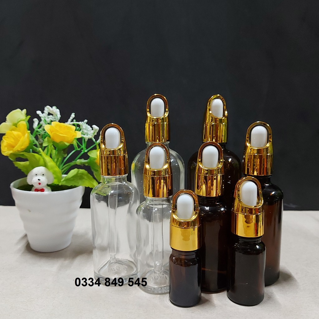 Chai thủy tinh nắp bóp quai, giỏ hoa 5ml 10ml 20ml 30ml 50ml 100ml- lọ chiết tinh dầu, đựng serum