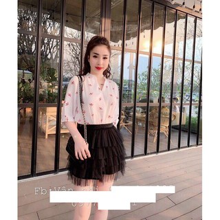 chân váy lưới ngắn nhiều tầng