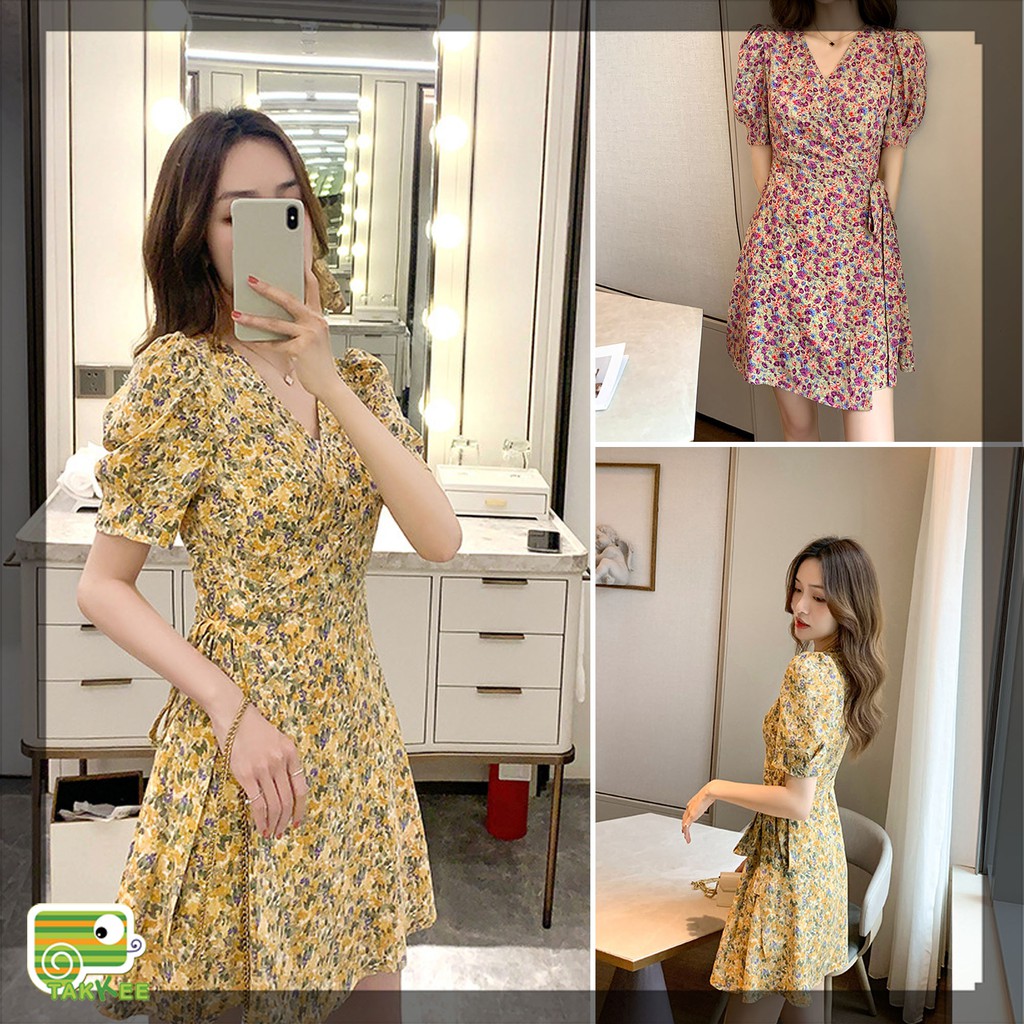Váy Hoa Thắt Nơ, Váy Hè Nữ,  Thời Trang Phong Cách Hàn Quốc Mẫu Mới Hot