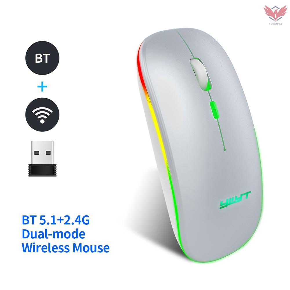 YWYT G852 BT5.1 2.4G Dual Mode Wireless Mouse Portable Mute Mouse Ergonomic Mice Optical Mouse 1600DPI Silver